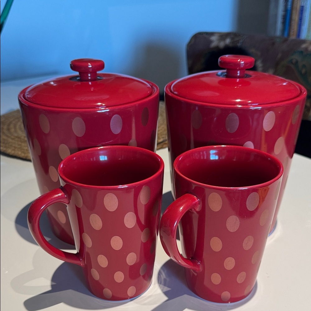 Vintage Starbucks Red Polka Dot Canisters and Mug Set EUC!